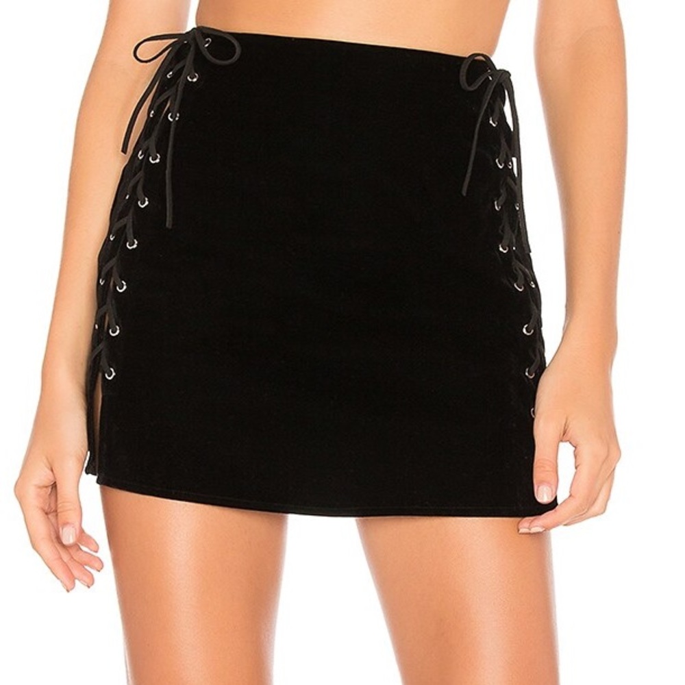 Lace-up Black Velvet Mini Skirt